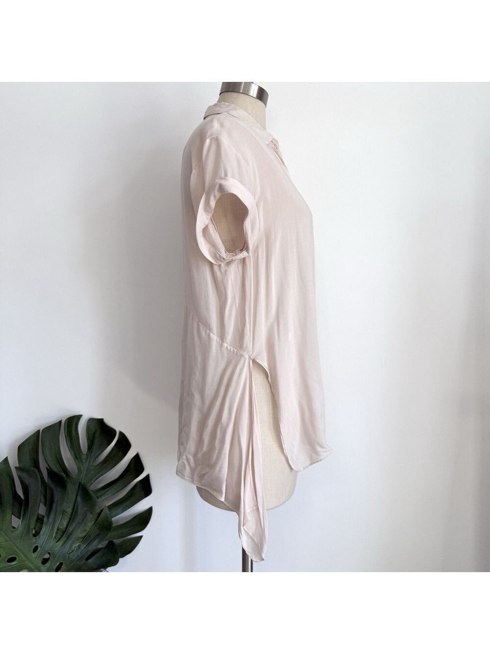 AllSaints Cheyne Blush Pink Shirt Blouse Women’s Size 6 Asymmetrical High Low - Picture 5 of 10